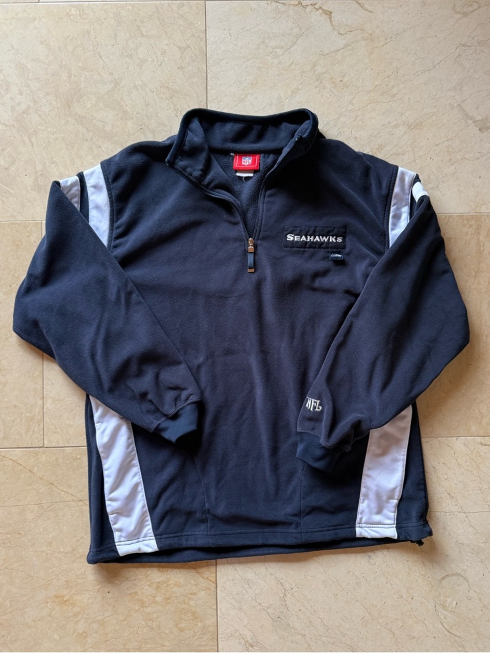 Seattle Seahawks NFL Fleece Pullover Sweatshirt Quarter Zip Pocket Men Size XL